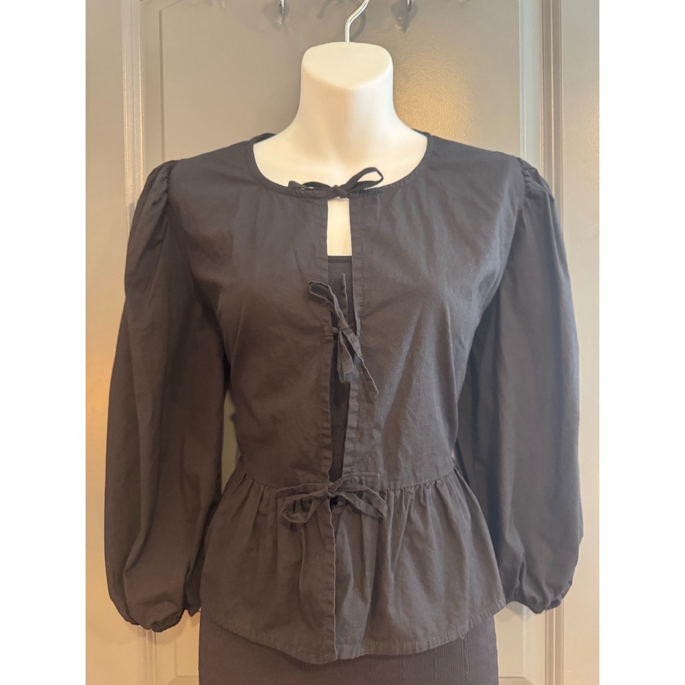 Chic Black Women's Blouse with Tie-Front